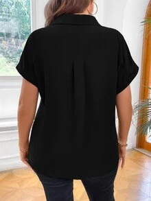 Vionelle Plus Batwing Sleeve Button Front Shirt - Black - View 2