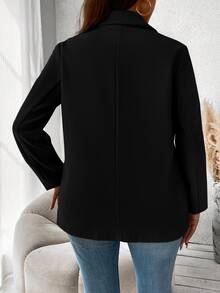 Vionelle Plus Size Solid Color Double Breasted Classic Overcoat, Winter Fall Cloth For Women Autumn - Black - View 2
