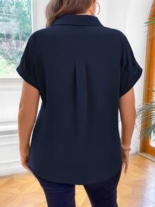 Vionelle Plus Batwing Sleeve Shirt - Navy Blue - View 2