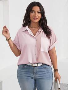 Vionelle Women's Plus Size Color Block Simple Daily Short Sleeve Shirt, For Summer - Pink - View 1
