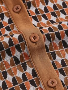 SHEIN MOD Allover Print Center Front Button Up Placket Lapel Dress - Brown - View 3