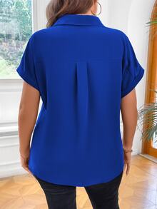 Vionelle Talla grande Camisa unicolor de manga murciélago - azul real - Ver 2