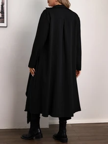 Vionelle Plus Size Casual Waterfall Collar Long Coat Winter Autumn - Black - View 2