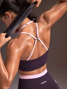 Powerista Women's Letter Print 2 In 1 Daily Fitness Sports Bra - Purple - View 5