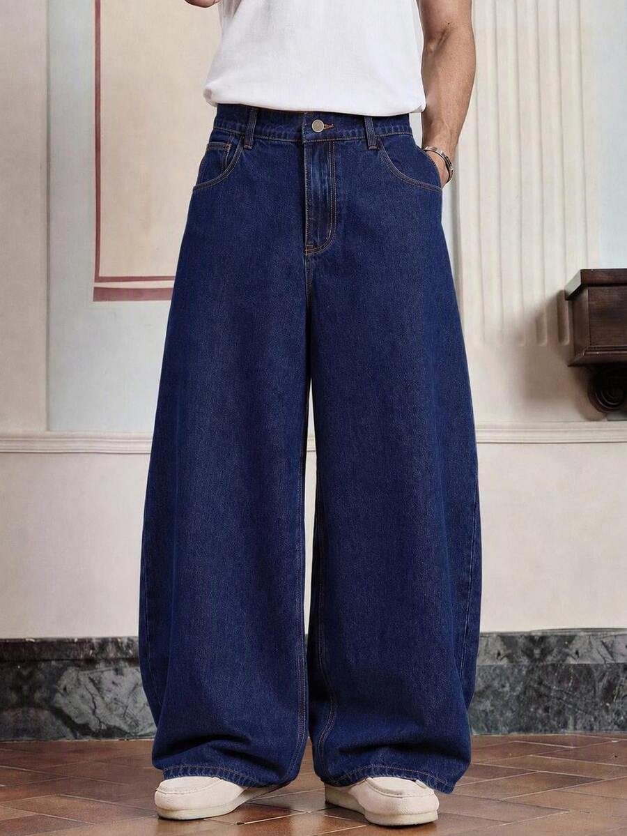 Athstrex Plus Size Men's Casual Washed Wide Leg Jeans, Grunge, Vacation, Father's Day Gifts - Blue - View 1