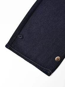 GlowEve Fall Vintage Loose Fit Button Pocket Denim Dark Blue Daily Wear Street Versatile Wide Leg Denim Jeans For Women - Blue - View 5