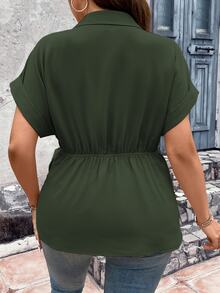 Ceyna Plus Solid Wrap Knot Side Batwing Sleeve Blouse Women Blouse - Army Green - View 2
