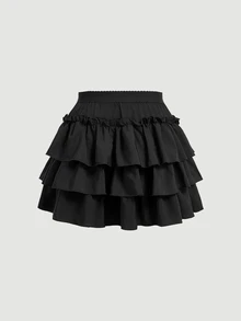 SHEIN MOD 大码女式黑色蝴蝶结蛋糕裙 - 黑色 - 查看 2