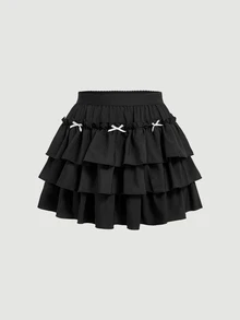 SHEIN MOD 大码女式黑色蝴蝶结蛋糕裙 - 黑色 - 查看 3