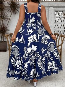 Ceyna Vestido largo estilo maxi con tirantes finos, volantes y estampado floral para mujer de talla grande - Multicolor - Ver 2