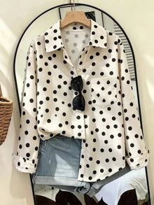 EMERY ROSE Women's White Long Sleeve Loose Fit Work Brunch Office Shirt, Work, Valentine's Day, Autumn, Back To School Fall 1960s 1920 Vintage - Multicolor - View 3
