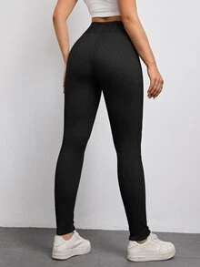 Flexra Women's Solid Color Stretch Skinny Casual Jeans - Black - View 6