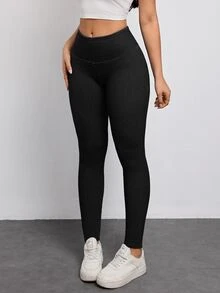 Flexra Women's Solid Color Stretch Skinny Casual Jeans - Black - View 7