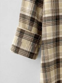 SHEIN CURVE+ 大尺碼長袖休閒條紋襯衫，秋季女裝 - 棕色 - 查看 6