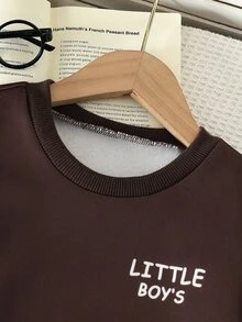 SHEIN 青少年女孩香蕉圖案圓領衛衣與格紋寬腿褲2件套，休閒長袖童裝，柔軟日常穿著，適合小男孩 - 咖啡棕 - 查看 4