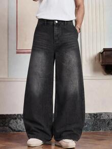 Athstrex Plus Size Men's Casual Washed Wide Leg Jeans, Grunge, Vacation, Father's Day Gifts - Coffee Brown - View 8