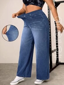 Flexra Jeans de talla grande de denim suave con lavado claro y elástico - Azul lavado medio - Ver 1