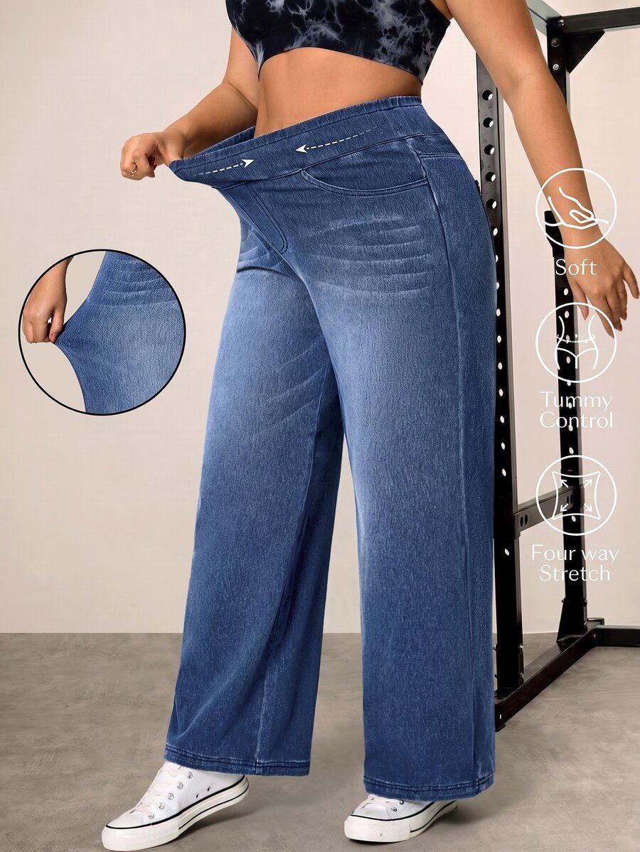 Flexra Jeans de talla grande de denim suave con lavado claro y elástico - Azul lavado medio - Ver 1