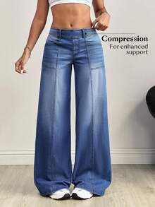 Flexra Plus Size Fashionable Medium Blue Washed Wide Leg Jeans - Medium Wash - View 5