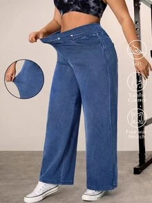 Flexra Plus Size Women Loose Fit Soft Medium Wash Stretchy Flare Jeans - Dark Wash - View 1