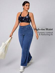 Flexra Plus Size Women Loose Fit Soft Medium Wash Stretchy Flare Jeans - Dark Wash - View 5