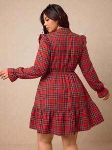 Melodosi Đầm dáng rộng tay dài họa tiết kẻ caro màu nâu phong cách thường ngày, phù hợp làm trang phục tiệc năm mới - Nhiều màu - Xem 2