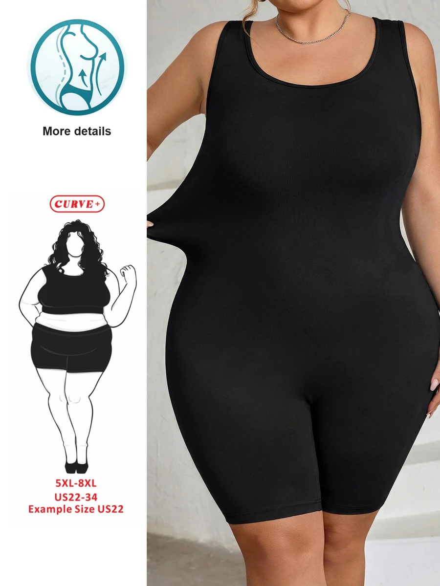 SHEIN CURVE+ 大码女士无缝塑身衣，胸部和臀部提拉 - 腹部、腰部和大腿塑形连体衣，曲线加大码，Hoho Vacation沙滩装/沙滩裙/沙滩度假装/沙滩必备/毕业典礼/下午茶派对礼服