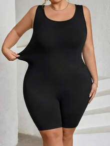 SHEIN CURVE+ 大码女士无缝塑身衣，胸部和臀部提拉 - 腹部、腰部和大腿塑形连体衣，曲线加大码，Hoho Vacation沙滩装/沙滩裙/沙滩度假装/沙滩必备/毕业典礼/下午茶派对礼服 - 黑色 - 查看 7