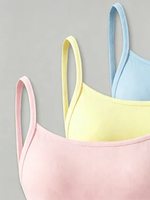 SHEIN Tween Girl 3pcs Summer Light Pink Pastel Yellow Light Blue Camisole Top Set, Soft Skin-Friendly Fabric, Simple Style, Holiday School Modest Casual - Multicolor - View 4