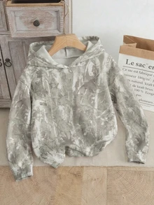 SHEIN Tween Girls Camouflage Fleece-Lined Sweatshirt, Autumn/Winter Outfit, Knit, Loose, Streetwear Athletic Casual, Long Sleeve, Tie Dye White School - Multicolor - View 2