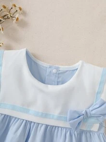 Souflis Souflis 女嬰清新可愛蝴蝶裝飾洋裝 派對畢業季 藍白配色 夏季休閒可愛風 - 藍色 - 查看 6