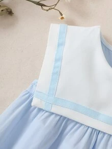 Souflis Souflis 女嬰清新可愛蝴蝶裝飾洋裝 派對畢業季 藍白配色 夏季休閒可愛風 - 藍色 - 查看 7