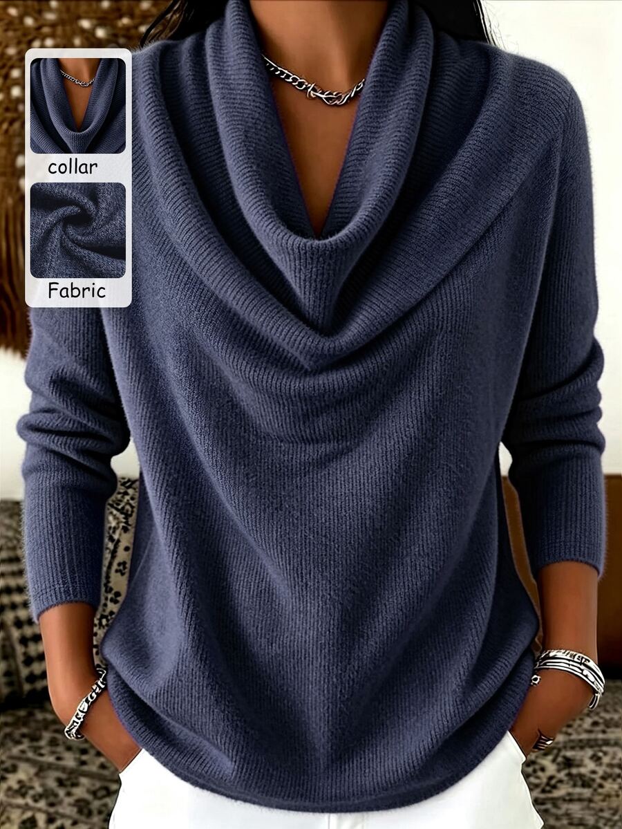 SHEIN Franclia ملابس علوية نسائية كاجوال بلون موحد وياقة كول وأكمام طويلة - أزرق بحري - مشاهدة 1