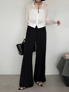 DAZY Women's Solid Color Elastic Waist Textured Wide Leg Long Pants Fall - Dark Grey - View 6