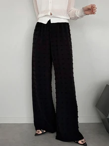 DAZY Women's Solid Color Elastic Waist Textured Wide Leg Long Pants Fall - Dark Grey - View 5