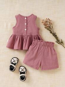 Souflis Souflis Conjunto de 2 piezas para niña bebé en rosa empolvado, elegante, modesto, lindo, para uso diario y casual, ideal para sesiones de fotos de primavera y verano, a juego con la familia - Multicolor - Ver 3