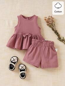 Souflis Souflis Conjunto de 2 piezas para niña bebé en rosa empolvado, elegante, modesto, lindo, para uso diario y casual, ideal para sesiones de fotos de primavera y verano, a juego con la familia - Multicolor - Ver 4