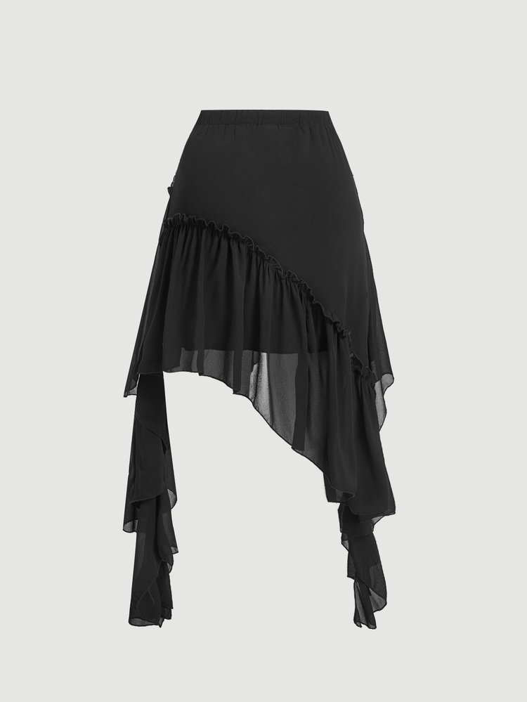 SHEIN MOD Chân váy xếp ly bất đối xứng dành cho nữ cỡ lớn - màu đen - Xem 2