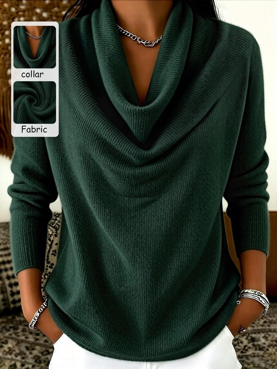 SHEIN Franclia ملابس علوية نسائية كاجوال بلون سادة وياقة كول وأكمام طويلة - أخضر داكن - مشاهدة 1