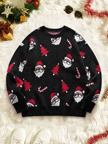 AXEPEAK Men's All-Over Print Casual Versatile Daily Wear Long Sleeve Sweater - Black - View 1