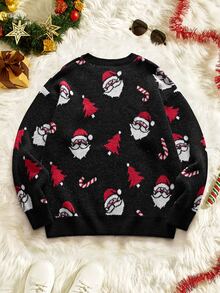 AXEPEAK Men's All-Over Print Casual Versatile Daily Wear Long Sleeve Sweater - Black - View 2