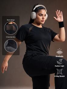 Powerista Women's Plus Size Sports T-Shirt And Tank Top Gym Fitness Workout Yoga Winter Fashion Going Out Backless Casual Black Mesh Running Breathable Outdoor - Black - View 2
