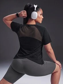 Powerista Women's Plus Size Sports T-Shirt And Tank Top Gym Fitness Workout Yoga Winter Fashion Going Out Backless Casual Black Mesh Running Breathable Outdoor - Black - View 5