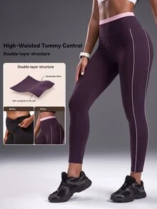 Powerista Women's Colorblock High Waist Daily Fitness Sports Leggings - Purple - View 4