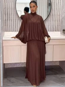 Aloruh Women's Elegant Modest 2 In 1 Shawl Style Loose Mesh Coffee Brown Dress,Elegant Long Dress,Christmas Dress,Brown Dress For Women ,Halloween - Brown - View 7