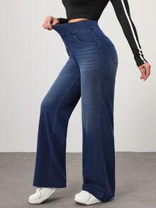 Flexra Women's Casual Washed High Waist Straight Leg Jeans Holiday Night Light Blue Summer - Blue - View 7