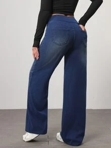 Flexra Women's Casual Washed High Waist Straight Leg Jeans Holiday Night Light Blue Summer - Blue - View 11