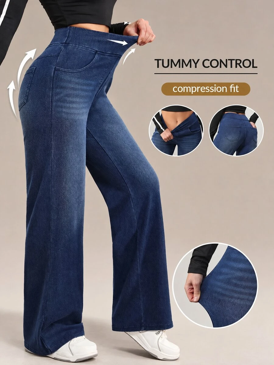 Flexra Women's Casual Washed High Waist Straight Leg Jeans Holiday Night Light Blue Summer - Blue - View 1