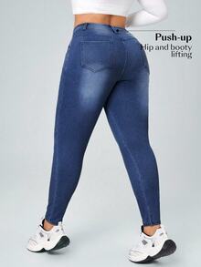Flexra Plus Size Women Casual Elastic Waist Slim Fit Jeans - Medium Wash - View 2