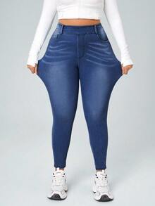 Flexra Plus Size Women Casual Elastic Waist Slim Fit Jeans - Medium Wash - View 6